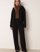 swest Set de trening din tricot rib pantaloni largi și bluză cu glugă Sinoh Negru