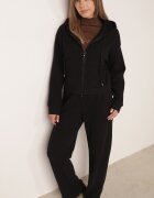 swest Set de trening din tricot rib pantaloni largi și bluză cu glugă Sinoh Negru