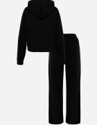 swest Set de trening din tricot rib pantaloni largi și bluză cu glugă Sinoh Negru