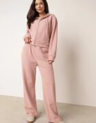 swest Set de trening din tricot rib pantaloni largi și bluză cu glugă Sinoh Roz
