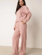 swest Set de trening din tricot rib pantaloni largi și bluză cu glugă Sinoh Roz