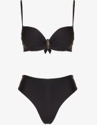 swest Sutien bikini negru cu Aplicație Metalică și Chiloți tip figă Kinelisa