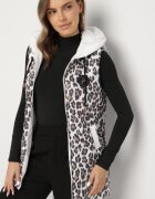 swest Vestă Albă Matlasată cu imprimeu leopard cu spate mai lung și glugă Falandia