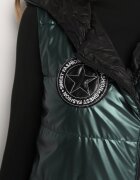 swest Vestă Verde închis Matlasată Lungă cu Glugă Decorată cu Aplicație Mevaya
