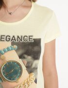  T-shirt Galben din Bumbac cu Imprimeu Dreptunghiular și Sclipici Silpa