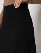 tandem Fustă Neagră Plisată din Tricot cu Cașmir cu Croială Cloș Grestive
