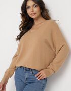 tandem Pulover Bej închis cu decolteu în V cu amestec de cașmir Mariara