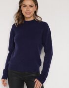 tandem Pulover Bleumarin cu Lână și Vâscoză cu croială dreaptă cu guler înalt Giolera