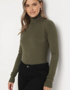 tandem Pulover cu guler înalt Verde închis cu Vâscoză și Cașmir Zailaya
