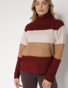 tandem Pulover pe gât Bordo Oversize cu Dungi Largi cu Amestec de Cașmir Nellemia