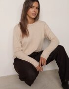 tandem Pulover simplu cu adaos de cașmir cu croială clasică și decolteu rotund Naimasa Mov Bej