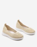  Tenisi Bej Slip-on cu Talpă Plată Decorate cu Imitație de Pietre Foviana