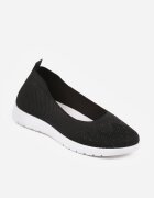  Tenisi negri slip-on pe talpă plată decorați cu imitație de zirconii Foviana