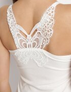  Top Alb din Material Reiat cu Fluture din Dantelă la Spate Arraha