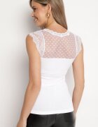  Top Alb fără Mâneci din Material Reiat Decorat cu Dantelă Parnalia