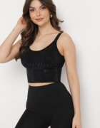  Top Negru Mulat cu strass-uri fine Eraina