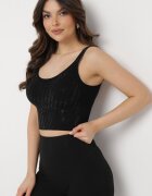  Top Negru Mulat cu strass-uri fine Eraina