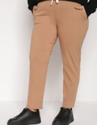 tp collection Pantaloni bej din bumbac decorați cu șnur cu inscripția Olemira