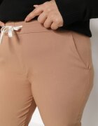tp collection Pantaloni bej din bumbac decorați cu șnur cu inscripția Olemira