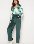  Trening din velur verde închis Bluză cu imprimeu floral și Pantaloni largi Taniussa