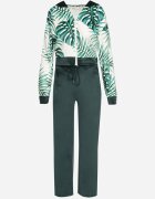  Trening din velur verde închis Bluză cu imprimeu floral și Pantaloni largi Taniussa
