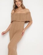 tricot station Rochie ajurată bej închis stil spaniolă cu decolteu răsfrânt Filiorra