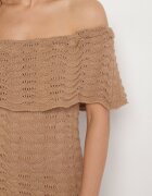 tricot station Rochie ajurată bej închis stil spaniolă cu decolteu răsfrânt Filiorra