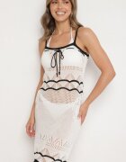 tricot station Rochie Albă Croșetată cu bretele din viscoză cu fir metalic Filadria