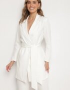 tricot station Rochie Albă în Stil Sacou cu Cordon și Umeri Întăriți Etinella