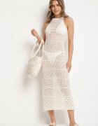 tricot station Rochie bej cu croi cambrat din tricot ajurat Tiamisse