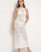 tricot station Rochie Bej deschis cu croială cambrată din tricot ajurat Tiamisse