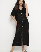 tricot station Rochie neagră din plasă tip cămașă din bumbac Folaris
