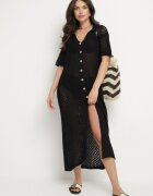 tricot station Rochie neagră din plasă tip cămașă din bumbac Folaris