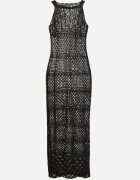 tricot station Rochie Negră cu Croi Cambrat din Tricot Ajurat Tiamisse