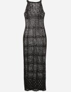 tricot station Rochie Negră cu Croi Cambrat din Tricot Ajurat Tiamisse