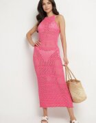tricot station Rochie Roz cu croială cambrată din tricot ajurat Tiamisse
