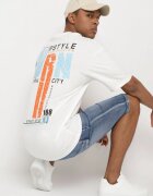  Tricou Alb din Bumbac cu Mânecă Scurtă și Imprimeuri Decorative pe Spate și în Față Azariel