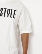  Tricou Alb din Bumbac cu Mânecă Scurtă și Imprimeuri Decorative pe Spate și în Față Azariel