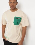  Tricou bej clasic din bumbac cu imprimeu și buzunar cu fermoar Aliccia