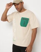  Tricou bej clasic din bumbac cu imprimeu și buzunar cu fermoar Aliccia
