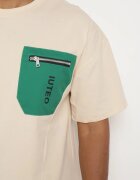  Tricou bej clasic din bumbac cu imprimeu și buzunar cu fermoar Aliccia