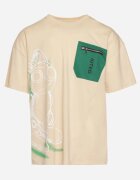  Tricou bej clasic din bumbac cu imprimeu și buzunar cu fermoar Aliccia