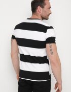  Tricou Casual Negru-Alb cu Mânecă Scurtă din Bumbac în Dungi Benneli