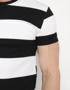  Tricou Casual Negru-Alb cu Mânecă Scurtă din Bumbac în Dungi Benneli