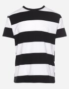  Tricou Casual Negru-Alb cu Mânecă Scurtă din Bumbac în Dungi Benneli