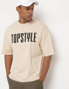  Tricou de bumbac bej cu mânecă scurtă și imprimeuri decorative pe spate și pe față Azariel
