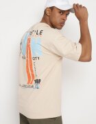 Tricou de bumbac bej cu mânecă scurtă și imprimeuri decorative pe spate și pe față Azariel