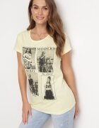  Tricou Galben Din Bumbac Cu Imprimeu și Sclipici Kruita