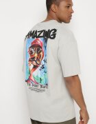  Tricou Gri din bumbac Oversize cu Imprimeu pe Față și Spate Mannesha