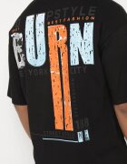  Tricou Negru De Bumbac cu Mânecă Scurtă și Imprimeuri Decorative pe Spate și pe Față Azariel